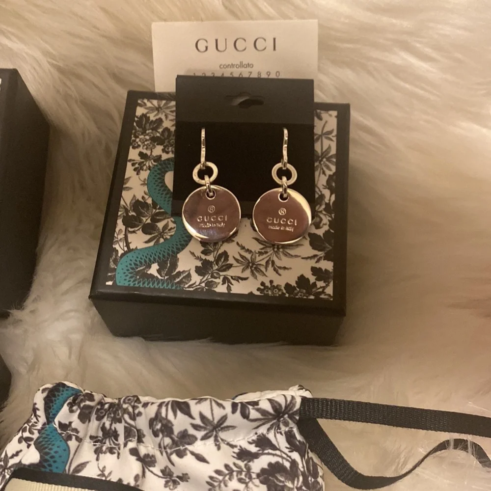 GUCCI .925 sterling silver Round Dangle Drop Earings NWT - Picture 9 of 14